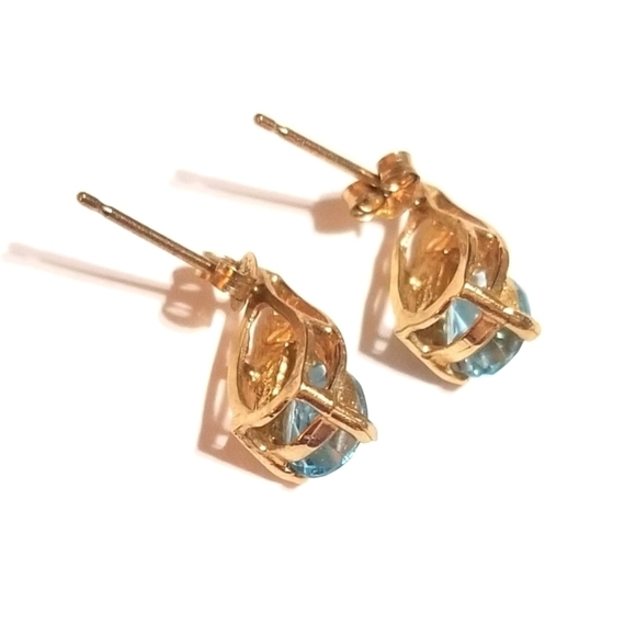 𝅺VTG SOLID 10kt Gold 2.08cts Blue Topaz Earrings - Picture 4 of 5